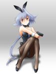  blue_hair bunny_ears bunnysuit gun heterochromia high_heels lavolpe_(yagisaka_seto) legs long_hair original pantyhose payot ponytail rabbit_ears shoes very_long_hair weapon yagisaka_seto 