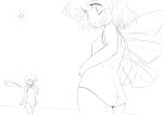  ass bad_id cirno daiyousei highres kakkou lineart monochrome multiple_girls one-piece_swimsuit swimsuit touhou wings 