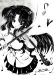  bad_id clannad hair_bobbles hair_ornament ichinose_kotomi instrument long_hair monochrome musical_note school_uniform two_side_up violin 
