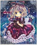  artist_request blonde_hair blue_eyes doll_joints dress flower frills gathers lace lily_of_the_valley lowres medicine_melancholy millipen_(medium) niko_(2ars) ribbon short_hair touhou traditional_media 