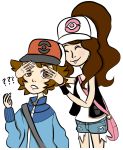  azrain bag baseball_cap blue_eyes brown_eyes brown_hair denim denim_shorts hat jacket pokemon pokemon_(game) pokemon_black_and_white ponytail shorts touko_(pokemon) touya_(pokemon) vest 