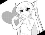  1girl amatsukaze_(kancolle) ataru_(ataru-littlebird) camisole collarbone commentary flat_chest greyscale heart heart_hands kantai_collection long_hair looking_at_viewer monochrome solo symbol-only_commentary two_side_up upper_body 