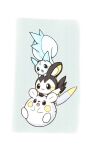  animal_focus black_eyes blue_background border closed_mouth commentary_request emolga fireblast hedgehog no_humans open_mouth outside_border pachirisu pokemon pokemon_(creature) simple_background smile squirrel tail togedemaru trait_connection white_border 