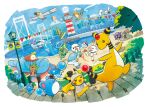  :d aircraft alolan_raichu ampharos azurill bush chespin clothed_pokemon clouds commentary_request day fence finizen fuecoco gholdengo highres hot_air_balloon lighthouse looking_back marill no_humans official_art open_mouth oshawott outdoors palafin pier pikachu pokemon pokemon_(creature) quagsire quaxly sand sandygast scorbunny shellder shore sky smile sprigatito walking water wingull 