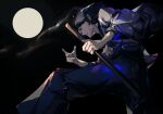  1boy black_hair hakama highres holding holding_sword holding_weapon ishikawa_goemon_xiii japanese_clothes kimono looking_ahead lupin_iii male_focus moon solo sword torinodesu4 weapon xiii 