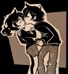 1boy 1girl andrew_graves ashley_graves black_hair black_shirt black_sweater closed_eyes incest kiss kissing_nose nemlei official_art pants pink_eyes ponytail shirt shorts siblings surprised sweater the_coffin_of_andy_and_leyley torn_clothes torn_pants