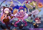 animal_ears blue_hair crossover doubutsu_sentai_zyuohger explosion familiar_(madoka_magica) gen&#039;ei_wo_kakeru_taiyou grey_hair heart heart_print heei_juun japanese_clothes kusanagi_yuma magical_girl mahou_shoujo_ikusei_keikaku mahou_shoujo_madoka_magica mahou_shoujo_madoka_magica_(anime) momoe_nagisa multiple_crossover pantyhose pink_thighhighs redhead soushin_shoujo_matoi super_sentai tama_(mahoiku) thigh-highs tsukuyomi_luna twintails white_hair white_pantyhose