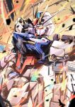  fire gundam gundam_seed highres mecha mobile_suit no_humans robot strike_gundam troy_(oxaa01ex) v-fin yellow_eyes 