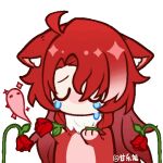  1boy ahoge animal_ears animal_hands animated animated_gif argenti_(honkai:_star_rail) broken cat_ears chibi closed_eyes crying flower gan_le_buneng honkai:_star_rail honkai_(series) long_hair lowres male_focus multicolored_hair parted_bangs red_flower red_rose redhead rose sidelocks solo streaked_hair transparent_background very_long_hair 