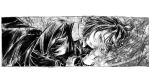  1girl absurdres collared_dress dress expressionless greyscale highres looking_at_viewer lying machihazure monochrome on_side original short_hair sketch solo upper_body 