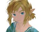  1boy blonde_hair blue_eyes close-up closed_mouth earrings jewelry link looking_at_viewer male_focus pointy_ears sidelocks simple_background solo the_legend_of_zelda thick_eyebrows torinodesu4 white_background 