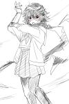  1girl absurdres eye_mask greyscale highres jacket miniskirt momijiyama_teru monochrome neckerchief open_clothes open_jacket pantyhose pleated_skirt red_eyes scarf school_uniform shirt short_hair shy_(character) shy_(series) skirt solo takatisakana 