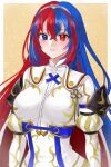  absurdres alear_(female)_(fire_emblem) alear_(fire_emblem) blue_eyes blue_hair braid crossed_bangs crown_braid fire_emblem fire_emblem_engage hazuki_(nyorosuke) heterochromia highres long_hair multicolored_hair red_eyes redhead solo split-color_hair tiara two-tone_hair very_long_hair 