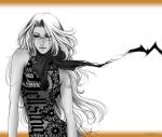  1girl absurdres artist_name breasts contrapposto dress floral_print glasses greyscale greyscale_with_colored_background hellsing highres integra_hellsing long_hair monochrome scarf small_breasts solo toshimichi_yukari upper_body 