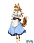  1girl animal_ears animal_feet animal_hands apron atelier-moo breasts brown_hair closed_mouth copyright_name dog_ears dog_girl dog_nose dog_paws dog_tail full_body hair_between_eyes large_breasts logo long_hair ryza(wizards_symphony) short_sleeves skirt smile solo standing tail waitress wizards_symphony 