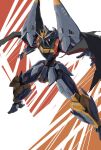  black_cape cape commentary_request ctpt9r gunbuster highres legs_apart mecha mecha_focus no_humans one-eyed open_hands outstretched_arms redesign robot science_fiction solo super_robot top_wo_nerae! violet_eyes 