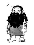  1boy alternate_race barefoot beard beard_over_mouth deformed dungeon_meshi facial_hair greyscale halfling long_beard looking_up male_focus midoo_(scarecrow-forest) monochrome notice_lines senshi_(dungeon_meshi) senshi_(half-foot)_(dungeon_meshi) sketch solo standing thick_arm_hair thick_mustache very_long_beard 