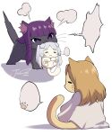  :3 =_= absurdres animal_focus animalization artist_name blank_speech_bubble blonde_hair blunt_bangs cat closed_mouth commentary fern_(sousou_no_frieren) frieren highres j_humbo long_hair methode_(sousou_no_frieren) no_humans parted_bangs purple_hair sidelocks signature simple_background sousou_no_frieren speech_bubble symbol-only_commentary twintails violet_eyes white_background white_hair 