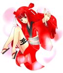  1girl beatmania japanese_clothes kimono new_year red_eyes red_hair red_kimono redhead umegiri_ameto 