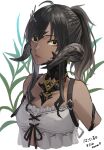  1girl au_ra black_hair dark_skin dragon_girl dragon_horns final_fantasy final_fantasy_xiv horns looking_at_viewer ponytail renz_ff14 warrior_of_light_(ff14) yellow_eyes 