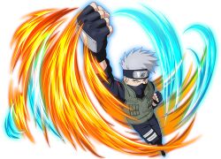  1boy black_boots black_gloves black_mask black_pants black_shirt boots clenched_hands flak_jacket forehead_protector gloves grey_hair hatake_kakashi jacket konohagakure_symbol looking_at_viewer mask mouth_mask naruto_(series) naruto_shippuuden:_ultimate_ninja_blazing official_art open-toe_boots pants punching scar scar_across_eye scar_on_face shirt short_hair solo 