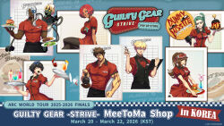  4girls 5boys a.b.a black_hair blonde_hair burger carafe dark-skinned_female dark_skin food giovanna_(guilty_gear) guilty_gear guilty_gear_strive highres holding holding_tray ky_kiske may_(guilty_gear) multicolored_hair multiple_boys multiple_girls official_alternate_costume official_art paracelsus_(guilty_gear) pen ponytail promotional_art red_hair robo-ky robot sol_badguy streaked_hair tray unika_(guilty_gear) venom_(guilty_gear) visor_cap waiter waitress 