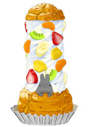  animal banana banana_slice commentary_request dessert food food_focus fruit kiwi_(fruit) kiwi_slice lilac_(p-f_easy) no_humans orange_(fruit) orange_slice pineapple pineapple_slice powdered_sugar rabbit semla simple_background strawberry strawberry_slice whipped_cream white_background 
