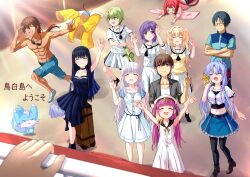  1other 3boys 6+girls :d :o @_@ ^_^ abs absurdres arm_up ascot bar_censor black-framed_eyewear black_ascot black_camisole black_hair black_hairband black_pantyhose black_sailor_collar black_shirt black_skirt blonde_hair blue_capelet blue_hair blue_shirt blue_skirt blurry blush boots braid breasts brown_boots brown_eyes brown_hair camisole capelet censored clenched_hand closed_eyes closed_mouth collarbone collared_shirt commentary crossed_arms crown_braid dark-skinned_male dark_skin day depth_of_field dress everyone facing_viewer fang frilled_skirt frills full_body glasses green_hair hair_between_eyes hair_ornament hairband happy hat highres inari_(summer_pockets) japanese_clothes kamiyama_shiki kanou_tenzen katou_umi key_season kimono kushima_kamome large_breasts long_hair long_sleeves looking_at_another looking_at_viewer low_ponytail lying male_swimwear medium_skirt miniskirt mitani_ryouichi mizuori_shizuku multiple_boys multiple_girls muscular muscular_male naruse_shiroha nomura_miki on_stomach on_suitcase open_clothes open_mouth open_shirt outdoors outstretched_arms pantyhose pink_kimono ponytail pov pov_hands puffy_short_sleeves puffy_sleeves purple_hair red_eyes red_hair rolling_suitcase running sailor_collar sailor_dress sailor_hat school_uniform serafuku shirt short_hair short_sleeves sidelocks sitting sitting_on_suitcase skirt skull_and_crossbones sleepy sleeveless sleeveless_dress smile sorakado_ao standing straight_hair suitcase summer_pockets summer_pockets_school_uniform sunlight sweater_vest swim_trunks takahara_hairi tan tears teeth translated tsumugi_wenders twintails upper_teeth_only upturned_eyes v-shaped_eyebrows very_long_hair violet_eyes waving white_dress white_hair white_sailor_collar white_serafuku white_shirt white_skirt wide_sleeves x_hair_ornament yawning yellow_sweater_vest 