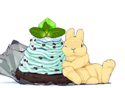  animal commentary_request dessert food gelatin lilac_(p-f_easy) mint_leaf mont_blanc_(food) no_humans original rabbit simple_background white_background 