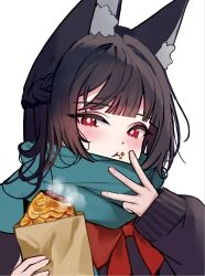 1girl animal_ears crumbs eating food_on_face fox_ears hoshimi_miyabi long_hair zenless_zone_zero