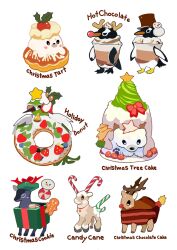  animal animal_focus baby_animal bear bird cake cake_slice candy candy_cane chocolate_cake christmas christmas_star christmas_tree christmas_wreath commentary_request cookie doughnut english_text food food-themed_creature food_focus food_name gingerbread_man highres hot_chocolate no_humans okashitofushigi original penguin polar_bear reindeer seal_(animal) simple_background sweets tart_(food) white_background wreath 