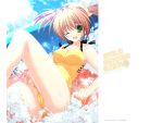  green_eyes halterneck highres innertube mikeou one-piece_swimsuit outdoors pink_chuchu ribbon short_hair sky smile_summer_again swimsuit wallpaper water 