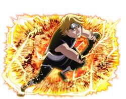  1boy black_boots black_pants boots c_(naruto) clenched_teeth forehead_protector kumogakure_symbol looking_at_viewer naruto_(series) naruto_shippuuden:_ultimate_ninja_blazing official_art open-toe_boots own_hands_together pants short_hair solo teeth 