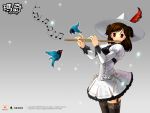  brown_hair fantasy_life flute hat instrument mabinogi musical_note red_eyes short_twintails thighhighs twintails 