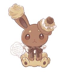  blush_stickers bow brown_eyes buneary closed_mouth commentary ear_ornament frills highres mkt_(buizu-miki) no_humans pokemon pokemon_(creature) pokemon_focus simple_background sitting twitter_username untranslatable_commentary white_background 