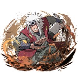  1boy forehead_protector grin japanese_clothes jiraiya_(naruto) looking_at_viewer naruto_(series) naruto_shippuuden:_ultimate_ninja_blazing official_art smile solo white_hair 