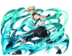  1boy black_boots black_pants boots c_(naruto) clenched_teeth forehead_protector kumogakure_symbol looking_at_viewer naruto_(series) naruto_shippuuden:_ultimate_ninja_blazing official_art open-toe_boots pants short_hair solo teeth 