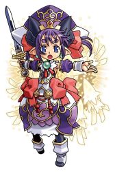  1girl black_dress black_horns black_pantyhose blue_eyes bow detached_sleeves dress feathered_wings gem gold_trim green_gem hair_bow harakawa_mitsuhiro hat holding holding_sword holding_weapon horns light_particles multicolored_dress multicolored_hat multiple_wings official_art open_mouth outstretched_arms pantyhose pink_bow pointy_ears purple_dress purple_hair purple_hat san_morte_(shinrabanshou) shinrabanshou shoes short_hair solo spread_arms sword thick_eyebrows third-party_source transparent_background twintails weapon white_dress white_hat white_shoes wings 