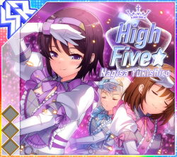  3girls album_cover amane_ai arm_up audience black_hair blue_bow blue_bowtie blue_hairband blue_sash blue_wrist_cuffs bow bowtie brown_hair character_name closed_eyes closed_mouth confetti cover dress dutch_angle english_text frilled_sash game_cg gloves glowstick grey_hair hairband idol idol_clothes idol_wars irina_romanenko layered_sleeves long_sleeves multiple_girls official_art pink_bow pink_bowtie pink_hairband pink_sash pink_wrist_cuffs puffy_short_sleeves puffy_sleeves purple_bow purple_bowtie purple_hairband purple_sash purple_wrist_cuffs sash short_hair short_sleeves sleeve_bow smile star_(symbol) star_ornament third-party_source upper_body violet_eyes white_dress white_gloves white_sleeves wrist_cuffs yukishiro_nagisa 