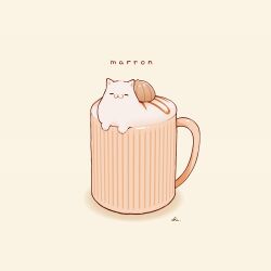  :3 cat cats_are_liquid chai_(drawingchisanne) chestnut coffee_mug commentary_request cup food food-themed_creature mug no_humans original simple_background 