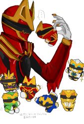  1girl 6+boys absurdres armor black_armor black_bodysuit black_helmet blue_armor blue_bodysuit blue_helmet bodysuit gozyueagle gozyuleon gozyupolar gozyutyranno gozyuunicorn gozyuwolf green_armor green_bodysuit green_helmet helmet highres mini_person multiple_boys no.1_sentai_gozyuger r1der_l0ve red_armor red_bodysuit red_helmet super_sentai yellow_armor yellow_bodysuit yellow_helmet 