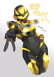  1girl absurdres armor armored_bodysuit black_bodysuit bodysuit breastplate character_mask character_request chou_uchuu_keiji_gavan_infinity combat_helmet commentary_request cycloneactionx full_armor gauntlets gavan_luminous gold_armor gold_helmet helmet highres looking_at_viewer mask pauldrons robot science_fiction shoulder_armor solo tokusatsu upper_body 