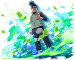  1boy black_boots black_jacket black_pants boots flak_jacket forehead_protector green_jacket jacket konohagakure_shinobi_uniform konohagakure_symbol leaf looking_at_viewer naruto_(series) naruto_shippuuden naruto_shippuuden:_ultimate_ninja_blazing official_art open-toe_boots pants scar scar_on_face scar_on_nose solo umino_iruka 