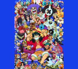  6+boys 6+girls afro aqua_hair arm_tattoo arm_up ascot bartholomew_kuma bartolomeo bear beard benevolent_king_of_the_waves bepo_(one_piece) bird black_hair blonde_hair blue_background blue_border blue_eyes blue_hair blue_skin boa_hancock boat bon_clay bookstore_part-timer border brook_(one_piece) brother_and_sister brothers brown_hair buggy_the_clown capelet charlotte_katakuri chouchou_(one_piece) cigar cigarette coat colored_skin commentary cropped_vest crossed_arms crown devil_fruit donquixote_rocinante dracule_mihawk duck edward_newgate elder_marine_brother emporio_ivankov enel english_commentary epaulettes eustass_kid eyewear_on_head facial_hair family franky_(one_piece) gecko_moria ghost glint goatee goggles goggles_on_headwear going_merry hair_over_one_eye hair_slicked_back hat hera_(one_piece) hibari_(one_piece) highres holding holding_umbrella hook_hand imu_(one_piece) inazuma_(one_piece) japanese_clothes jewelry_bonney jinbe_(one_piece) karoo_(one_piece) kimono koby_(one_piece) kouzuki_hiyori kouzuki_momonosuke kouzuki_oden kurozumi_tama long_nose marco_(one_piece) mimscosara monkey_d._garp monkey_d._luffy multiple_boys multiple_girls mustache nami's_fangirl nami_(one_piece) nefertari_vivi nico_robin one_eye_closed one_piece orange_hair orange_kimono orange_shorts penguin_(one_piece) perona pink_hair pompadour ponytail portgas_d._ace prometheus_(one_piece) purple_hair purple_sash rabbit_girl roronoa_zoro sabo_(one_piece) salome_(one_piece) sandals sanji_(one_piece) sash scar scar_across_eye scar_on_chest scar_on_face scarf shachi_(one_piece) shanks_(one_piece) sharp_teeth short_hair shorts siblings sideburns simple_background skirt smile smoker_(one_piece) snake sparkle straw_hat straw_hat_pirates sugar_(one_piece) suit sun_god_nika_(one_piece) tashigi tattoo teeth tony_tony_chopper trafalgar_law twintails umbrella usopp v vest watercraft white_coat white_hair yamato_(one_piece) zeus_(one_piece) 