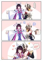  ... 2girls ? ?? anger_vein bare_shoulders black_collar black_hair black_sleeves blush blush_stickers bonnet bow brown_hair closed_eyes closed_mouth collar columbina_(genshin_impact) crossed_arms detached_collar detached_sleeves dress eye_mask genshin_impact gloves grin hair_bow hair_bun hair_ornament hair_ribbon hashtag-only_commentary head_wings headdress heart highres huffing hug hug_invitation long_hair long_sidelocks long_sleeves mask momotomi000 multicolored_hair multiple_girls multiple_wings open_mouth purple_hair purple_streaks ribbon sandrone_(genshin_impact) see-through_clothes see-through_mask short_hair_with_long_locks sidelocks smile streaked_hair surprise_hug surprised tsundere two-tone_hair very_long_hair white_dress white_gloves white_headdress white_mask white_wings winding_key wing_hair_ornament wings x-shaped_eyewear yuri 