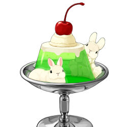  animal cherry commentary_request dessert food fruit gelatin ice_cream lilac_(p-f_easy) original rabbit sherbet_glass simple_background white_background white_rabbit_(animal) 