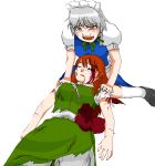  2girls artist_request blood bruise closed_eyes cuts hong_meiling injury izayoi_sakuya maid multiple_girls tears torn_clothes touhou 