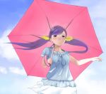  aoten blush casual cloud dress long_hair purple_eyes purple_hair sky solo twintails umbrella violet_eyes wind 