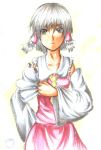  expressionless grey_eyes grey_hair hakurei_reimu joijoi paint_(medium) short_hair touhou traditional_media 