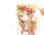  1girl blonde_hair blue_eyes blush christa_renz flower hair_between_eyes hajida head_wreath jacket long_hair petals shingeki_no_kyojin smile solo_focus 